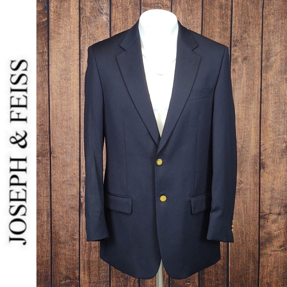 Navy Blue Wool Gold Button Single Breast Men's Blazer Excellent Condition